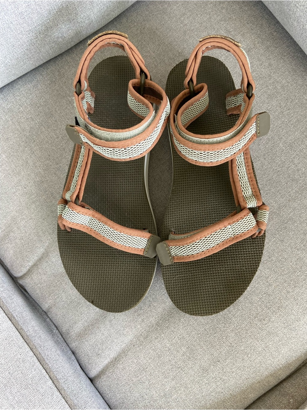 Teva Olive Green Platform Sandals with Brown and Cream Straps - Picture 4 of 8